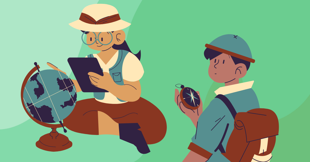 Two students studying geography